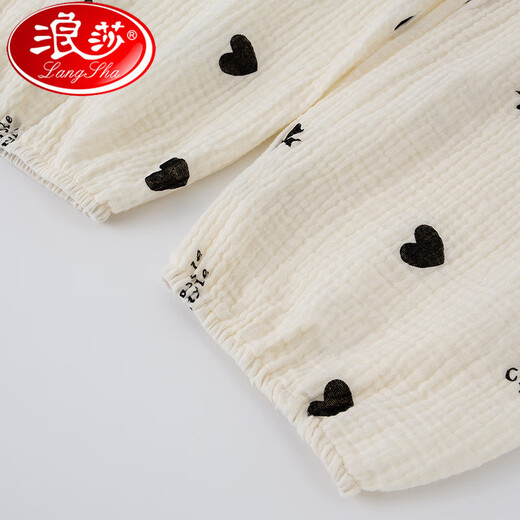 浪莎（LangSha）幸运小黑桃全棉小个子睡衣女纯棉泡泡纱宽松空调房家居服薄夏 短 袖短 裤-圆 领-幸运小黑桃 S 建议80-100斤 如身高170+拍M少