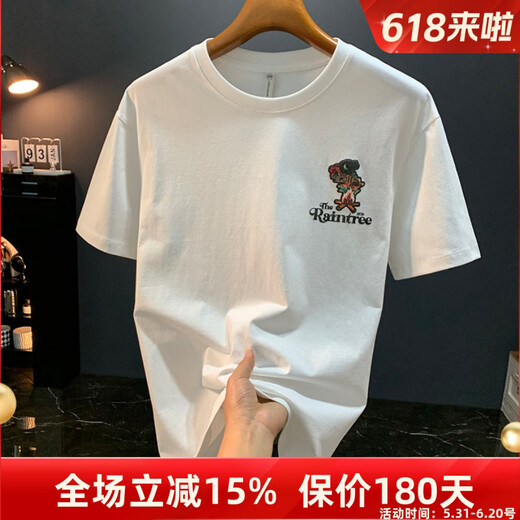 仓石一树美式t恤短袖男夏季2025新款薄款半袖潮牌潮流ins宽松重磅透气体恤 白色 JSW9928 M 适合90-108斤穿