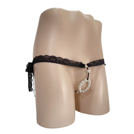 BUFFNY men's underwear lace-up adjustable size thong seductive lace pearl sexy free T-pants black one size