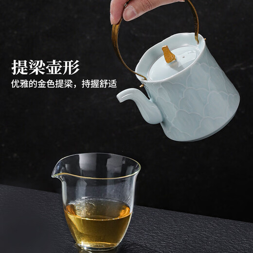 Jingdezhen (jdz) ceramic tea set complete household Chinese-style shadow green carving Kung Fu tea set high-end housewarming gift lifting kettle