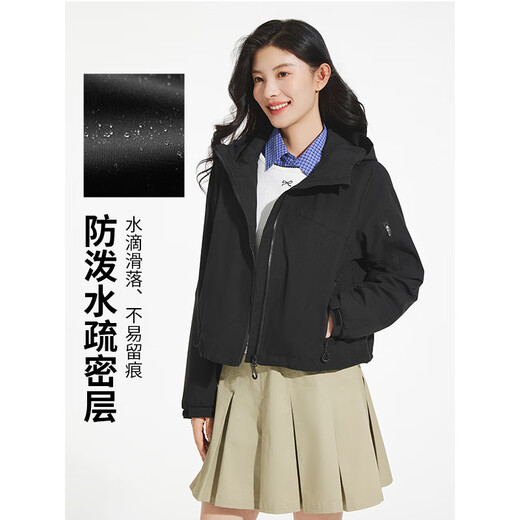热风2025年秋季新款女士户外休闲短款外套 01黑色 S