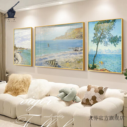 Painting of Dafen Van Gogh Monet’s living room decorative paintings Impressionist world famous paintings Oil paintings Sofa background wall hanging paintings Abstract triptych 90830/16789/2715 Side 60*80/Medium 120*80 crystal porcelain + aluminum alloy [gold frame]
