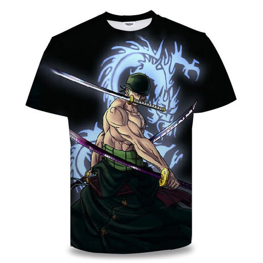 Bamaitu ein Stück Kurzarm ein Stück Zoro Anime T-Shirt Primary- und Sekundarschüler und Teenager 3D-Druck Trendy Top Burning Ace TXU1480 S geeignet für Gewicht 80-90 Jin [Jin gleich 0,5 kg]