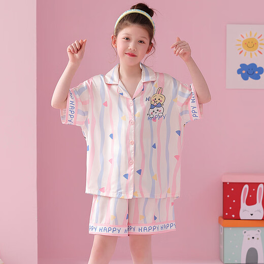 诗茹梦春夏季翻领女孩女童夏季套装家居服冰雪丝卡通款开衫睡衣儿童短袖 6629#（彩虹小马） 165 L码 160-165CM 100-115斤