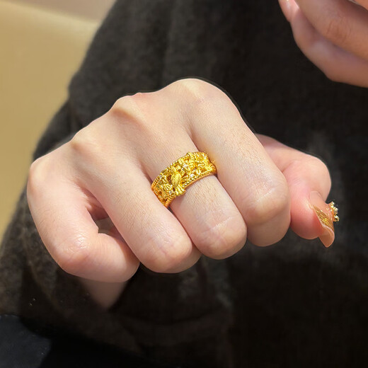 Sea Rover Gold Magpie Climb Ring for Women 999 Pure Gold National Style Happy Eyebrow Closed Ring Ring Birthday Gift for Girlfriend Gold Magpie Climb Ring Default No. 12 Gold Weight Approximately 3.06g