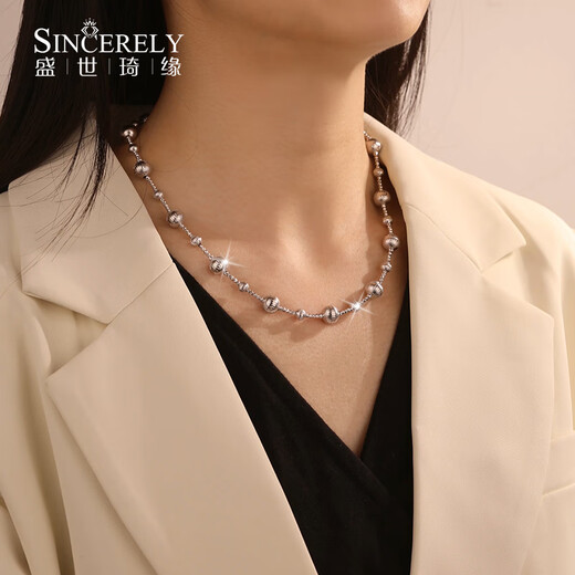Shengshi Qiyuan Pt950 Platin Halskette für Frauen mit Flash Diamond Halskette Normalkette Weißgold Halskette Schmuckschatzkette Pullover Kette Länge 45 cm 30,52 g dick um 8,1 mm