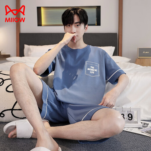 Cat Man (Miiow) pantalones cortos de algodón de algodón de verano de pijama de pijama. Todos los adolescentes pueden usar ropa de ropa para el hogar simple Z679 9362 L [recomendado 100-130Jin [Jin equivale a 0.5 kg] desgaste]