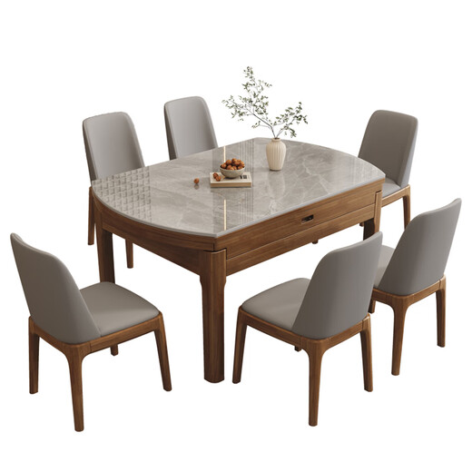 
Mark wood and good product solid wood dining table retractable table and chair combination light luxury rock board household 688# log color 1.2m table + octagonal chair *8