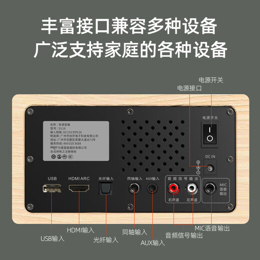 Patriot S116 Bluetooth audio echo wall TV speaker wireless home KTV theater karaoke audio set all-in-one machine with dual microphones jade white wood grain color