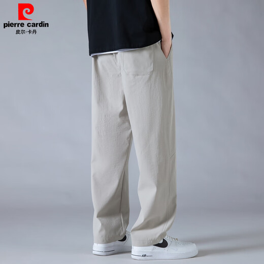 皮尔卡丹（pierre cardin）男士冰丝裤子2025夏季薄款透气速干直筒裤卡其宽松垂感弯刀休闲裤 军绿色6636 4XL