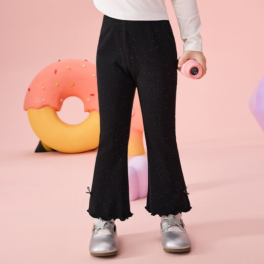 ASK JUNIOR [High elastic] Children's pants 25 autumn children's slim fit slim bell-bottom pants for girls' thin flashing black ears trousers