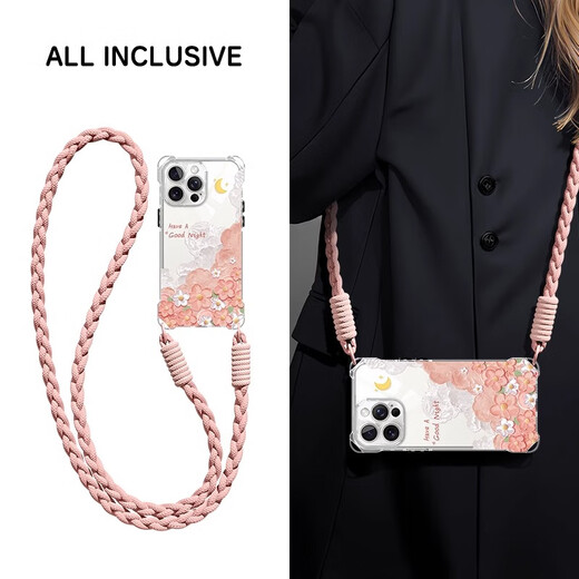 Fleurs de peinture à l'huile adaptées à la pomme 16 boîtier de téléphone mobile iPhone15Promax15 Lanyard anti-automne à quatre coins 14 Nouveau tempérament à quatre coins Lanyard-Zy11991 Short Lanyard iPhone_16E