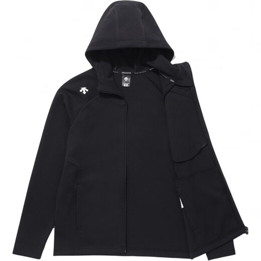 
DESCENTE solid color logo printed hooded zipper stretch long sleeve jacket jacket for men and women black 100