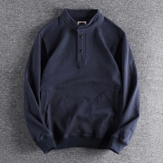 Kuraishi Kazuki Kuraishi Kazuki trendy brand Japanese retro Henley collar sweatshirt men's autumn and winter loose cotton Henley long-sleeved T-shirt Army Green 2XL 145-160Jin Jin equals 0.5 kg