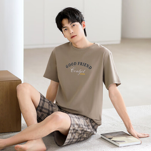 兰缪 (LAMIU)睡衣男款男士夏季纯棉2025新款短袖夏款三件套装韵家居服夏天 LJF6621乌羽色条纹 L