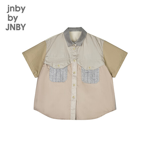 Jnby by JNBY Jiangnan Buyi children's short-sleeved shirt contrasting color cotton and linen A-shaped lapel summer boys and girls 1P5210410 053/light gray 110 cm