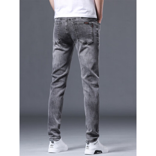 Seven Wolf (SW1960) 2025 spring and summer high-end gray jeans men's trendy slim feet pants stretch casual pants Korean style trend QN1049 gray 28