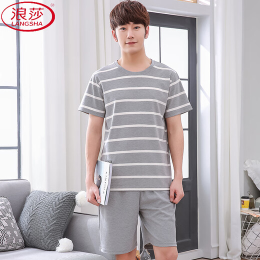 Langsha Summer's Men's Pajamas плюс жир плюс большие валотные хлопковые летние хлопковые хлопковые короткие рукавы для домашней одежды молодежь корейский стиль тонкий рукав 9928 [шорты шортов] XL [Рекомендуется 130-145Jin [JIN равно 0,5 кг]]]