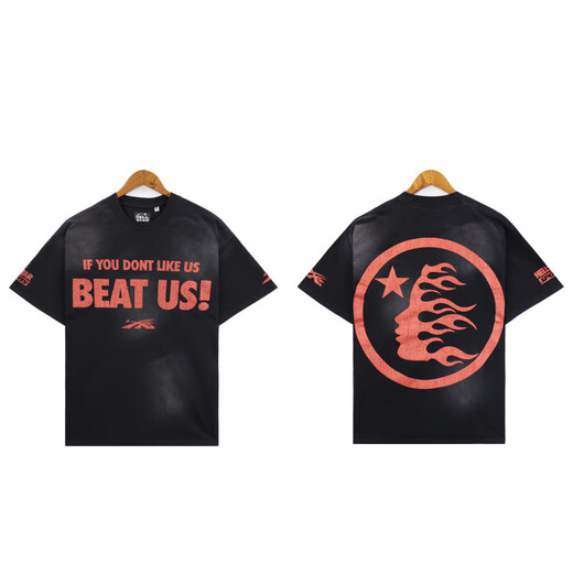 Lee Kids American Trendy Brand Hell Star Letter Camiseta con estampado de huellas Hombres y mujeres Siguiente manga corta de deportes sueltos 2691 Black S