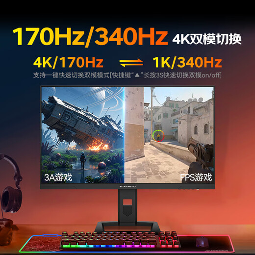 Titan Army 27-inch QD-MiniLED display 4K 160Hz high brush FastIPS e-sports 1ms screen external PS5 computer dual-mode 320Hz display P275MVMAX New product 4K170Hz dual-mode 340Hz P275MV MAX