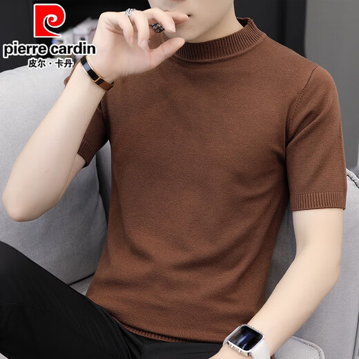 
Pierre cardin men's short-sleeved T-shirt Korean style trendy round neck half-sleeved summer men's slim solid color clothes handsome knit sweater 9902 beige M