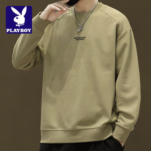 花花公子;PLAYBOY春秋季重磅圆领卫衣男2025新款潮牌宽松长袖时尚简约百搭帅气上衣 6627黑色 M 90-110斤可穿