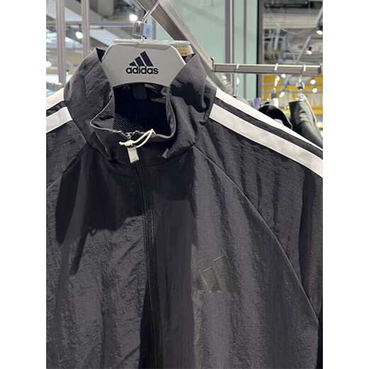 阿迪达斯 （adidas）外套男士2025春季新款健身训练运动服立领防风休闲梭织夹克上衣 KC3892黑色/白 2XL
