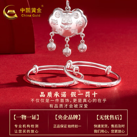中国黄金银手镯婴儿宝宝长命锁套装蛇年儿童银镯子宝宝银饰新生儿满月礼物 【聪明伶俐】套装约28g
