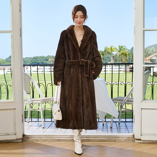 Winter Home Brand Fur 120 cm verlängert importierten Nerzmantel für Frauen ganzer Nerzgrün -Früchter -Nerzmantel -Gürtelstil braun l 120jin [Jin gleich 0,5 kg] oder weniger