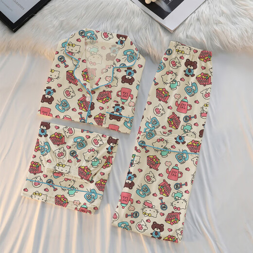 [Hot three-piece set] Pajamas for women ins style cartoon pajamas dormitory can wear home clothes suit autumn set WZL1479 [High quality three-piece set] L [Suggested 100-120 Jin [Jin equals 0.5 kg]]