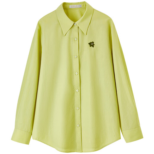 Chandubila fleur-de-lis embroidery dopamine commuting peak collar curved hem design loose slimming long-sleeved shirt