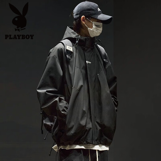 花花公子（PLAYBOY）冲锋外套男女春秋季痞帅轻量户外登山服男美式复古工装夹克男装 745紫色 夹克 L (推荐120-145斤)