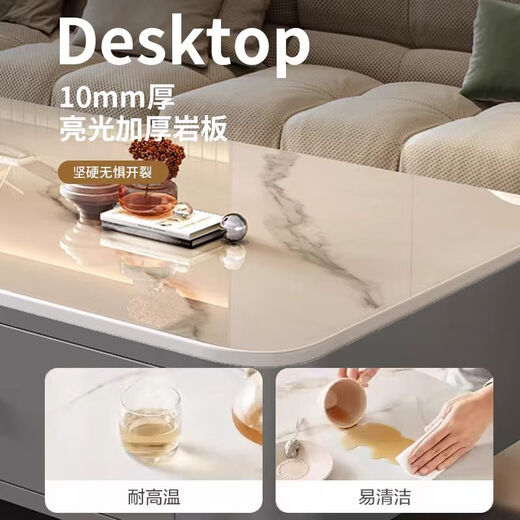 Huixun Jingdong's own brand slate coffee table TV cabinet combination set simple small living room floor storage cabinet black frame gray cabinet + snow mountain white slate countertop 1 meter * 0.5 meter coffee table