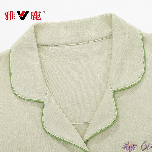 雅鹿夏季睡衣女纯棉短袖七分裤可外穿休闲开衫大码家居服两件套装 NX9898 4XL