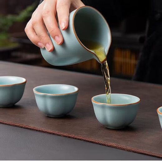 Tianqing Ru Kiln Master Cup single cup opening can hold high-end handmade ceramic tea cup Ru porcelain Kung Fu tea cup tea cup Ru Kiln Master Cup two pieces