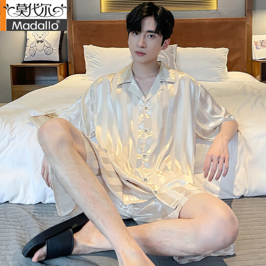 
Modal pajamas men's summer ice silk short-sleeved thin summer men's imitation silk summer style can be worn outside home clothing suit Ice silk S1203 men 3XL