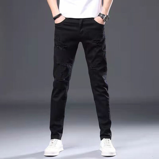 Qltqzq riss neun Punkthosen für Männer kurze weiße Jeans Männer trendige elastische schlanke Füße 9 Punkte 2025 Schwarz und Grau 1048 Neun-Punkte-Hosen Qn [hohe Elastizität 27 Größe = Taillenumfang 2 Fuß