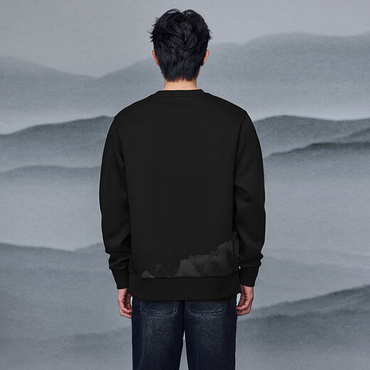 Hailan House (HLA) sweatshirt for men, high round neck, embroidered long sleeves, men's autumn, black pattern 1B L 175/92A recommended 137~150Jin Jin equals 0.5 kg
