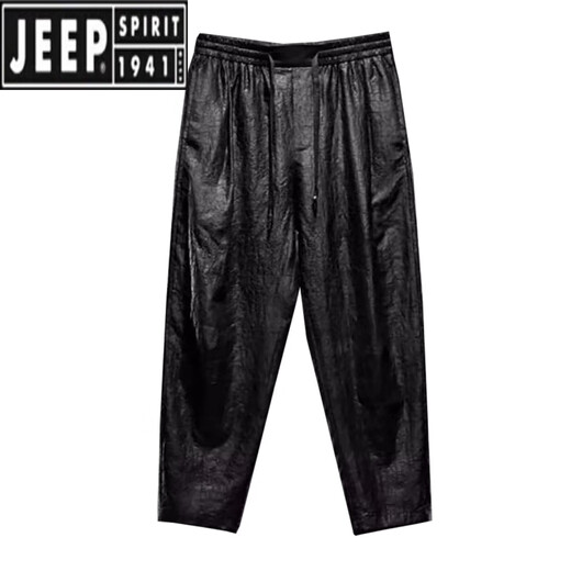 JEEP SPIRIT夏季中国风男士香云纱桑蚕丝长裤宽松大码阔腿裤子男装中老年唐装  黑色长裤9226  L 建议115-130斤