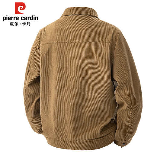 Pierre Cardin work jacket men's autumn and winter trendy casual lapel thickened corduroy jacket men's clothing beige XL
