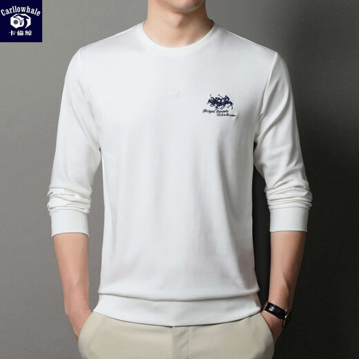 Karen Whale 320G Cotton Sweinshirt Pure Sweetshirt para hombres con una camiseta de manga larga Borded Camiseta redonda de mediana edad y joven 6628-White One Size 48