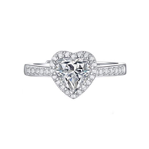 DR love-shaped one-carat moissanite diamond ring for women to propose, engage, marry, Valentine's Day, birthday gift for girlfriend, love-shaped diamond ring for women 1 carat with engraving