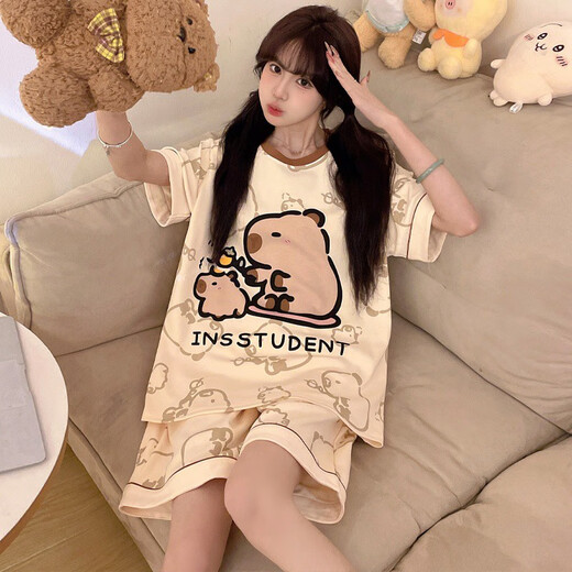 Fenten Kapibala Mutter und Tochter Pyjamas Mid-Large Children Sommer Reine Baumwolle kurzärmelige Kinder Heimkleidung Mädchen Junior High School Schüler TN829-Pacchard Hunde Größe 145-155 cm Gewicht 68-85jin [Jin gleich 0,5 kg]