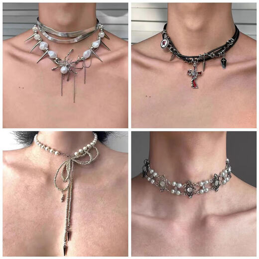 Legierung schwerer Industrie Nieten Lederkragen Dunkle Punk Europäische Frauen Y2K Subkultur Nische Design Halskette Klemme Kette Bernstein Retro Butterfly Halskette X3889