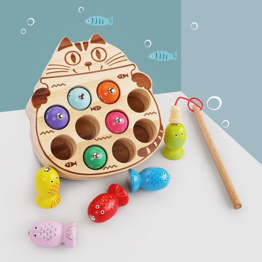 Children's Wooden Toy Magnetic Fishing Baby Baby Infant Concentration Training Early Education Enlightenment Child Birthday Gift Cute Cat Fishing MLD-4