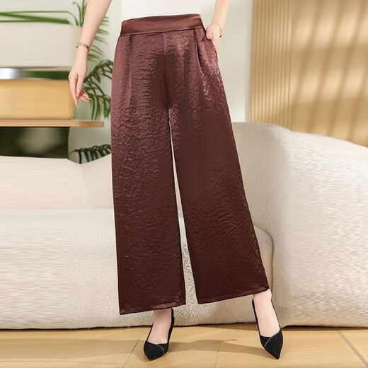 
EBENB Summer Female Satin High Waist Versatile High-end Ice Feeling Slimming Skin-friendly High Breathable Wide-Legging Pants Black-KML-9928 2XL [110-130Jin[Jin equals 0.5 kg]]