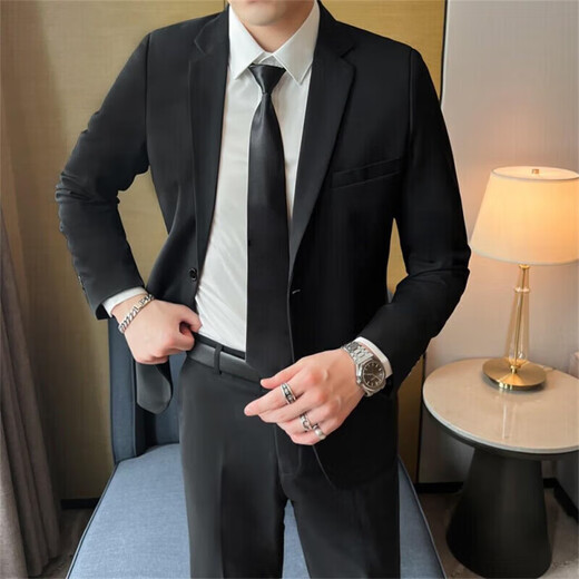 La Hailan Home Shopping Mall mismo traje para hombres Vestido formal de boda de estilo coreano Grupo de novios delgados 09 (4 piezas) traje negro + pantalones + camisa blanca + 6xl recomendado dentro de 190-210