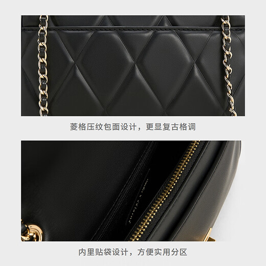 Charles/Keith25 Summer Nuevo producto Fashion Cadena de diamantes Un hombro Crossbody Bag Square Bols