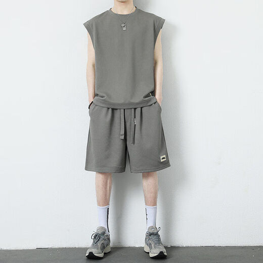 Brangdy2025 new summer boy casual sports suit trendy versatile handsome young man handsome set 5155 black L