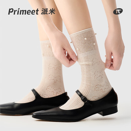 PRIMEET PRIMEET Socks for women in summer thin Miu style ballet style breathable medium tube socks for summer piled socks with single shoes